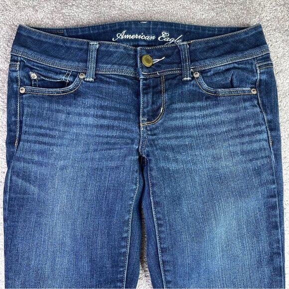 American Eagle Jeans Women's 4 Blue Slim Boot Low Rise Dark Denim Vintage - Picture 2 of 12